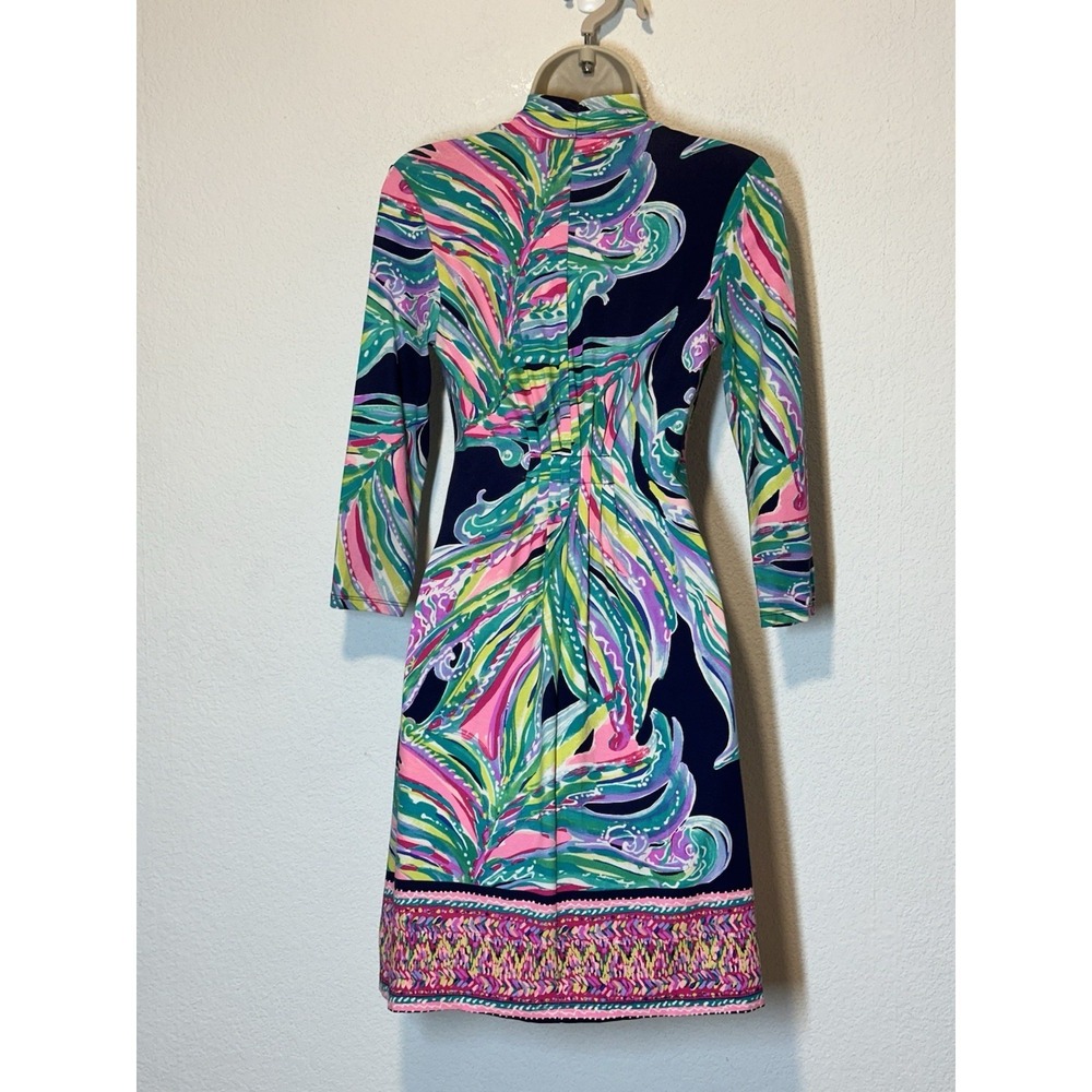 Lilly Pulitzer Marlowe Dress In Fronds Place V Neck 3/4 Sleeve Box Pleat Sz XS - Picture 3 of 7